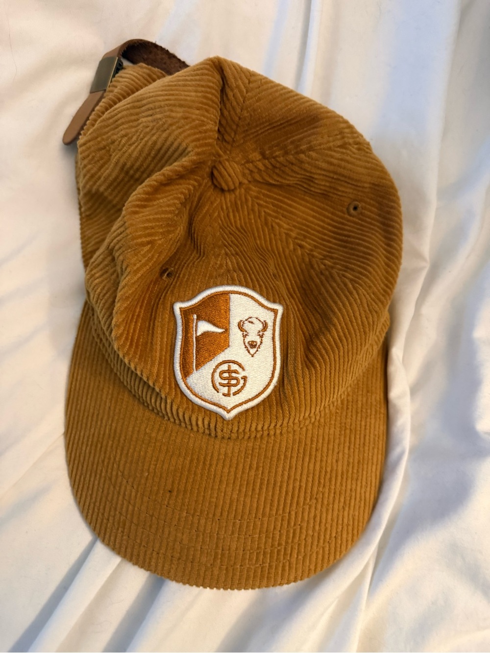 Buffalo golf and social Corduroy Baseball Cap with Shield Patch - Mustard